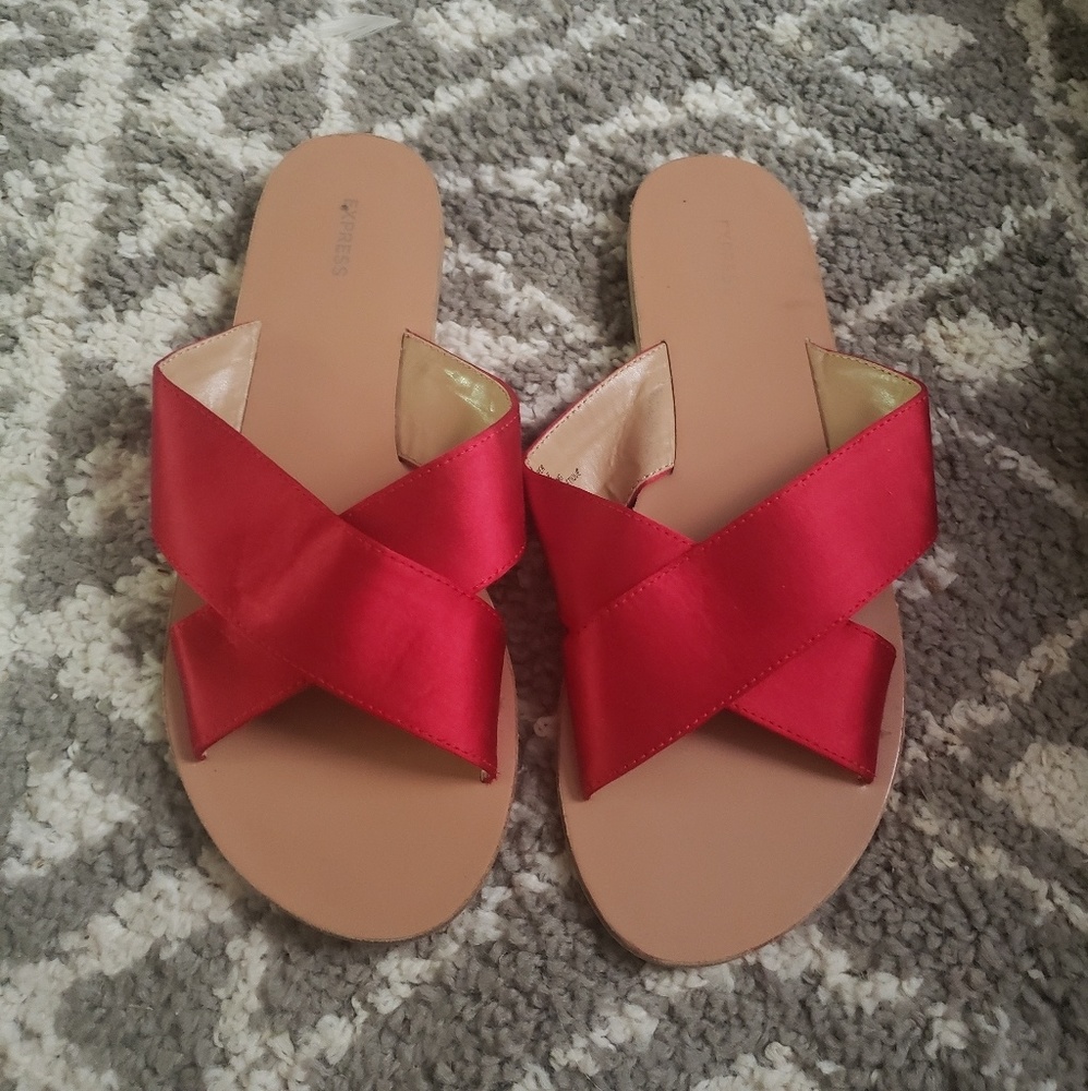 Express red satin sandals, size 9